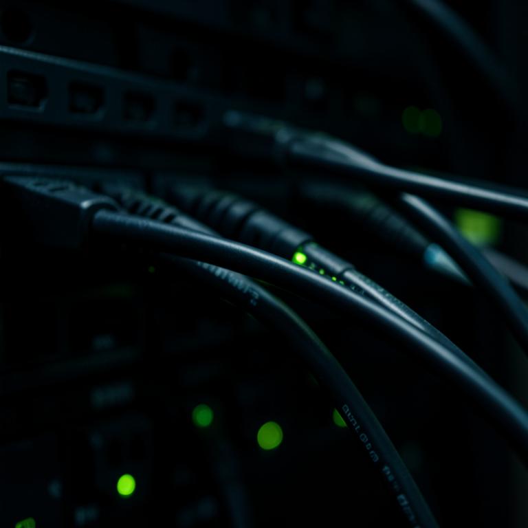 Close-up of network infrastructure cabling